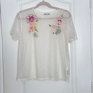Zara sheer embroidered top